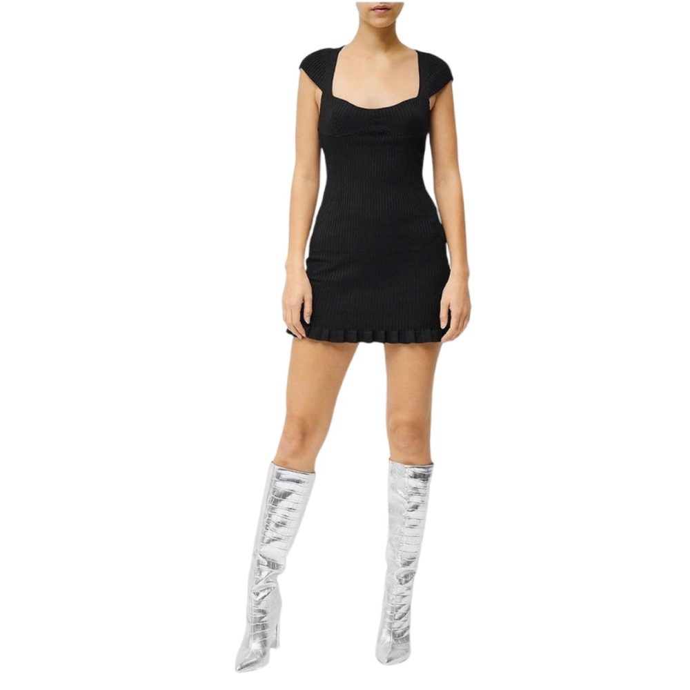 French Connection‎ | Women’s Black Mathilda Knit Ribbed Minidress L $148.00